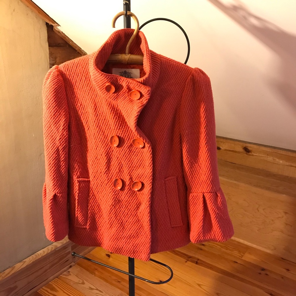 BB Dakota Orange Flare Sleeve Peacoat, EUC, S